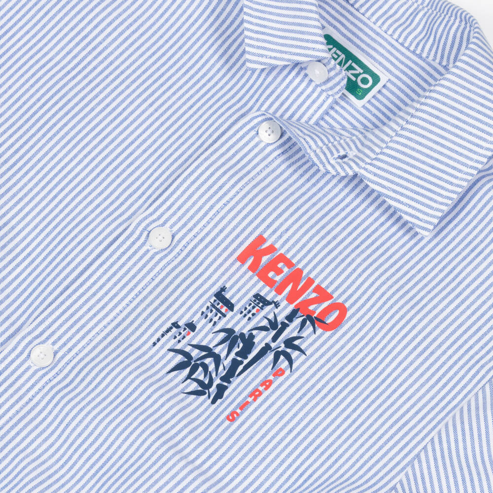 KENZO KIDS-Blue And White Stripe Logo Shirt | Childrensalon Outlet