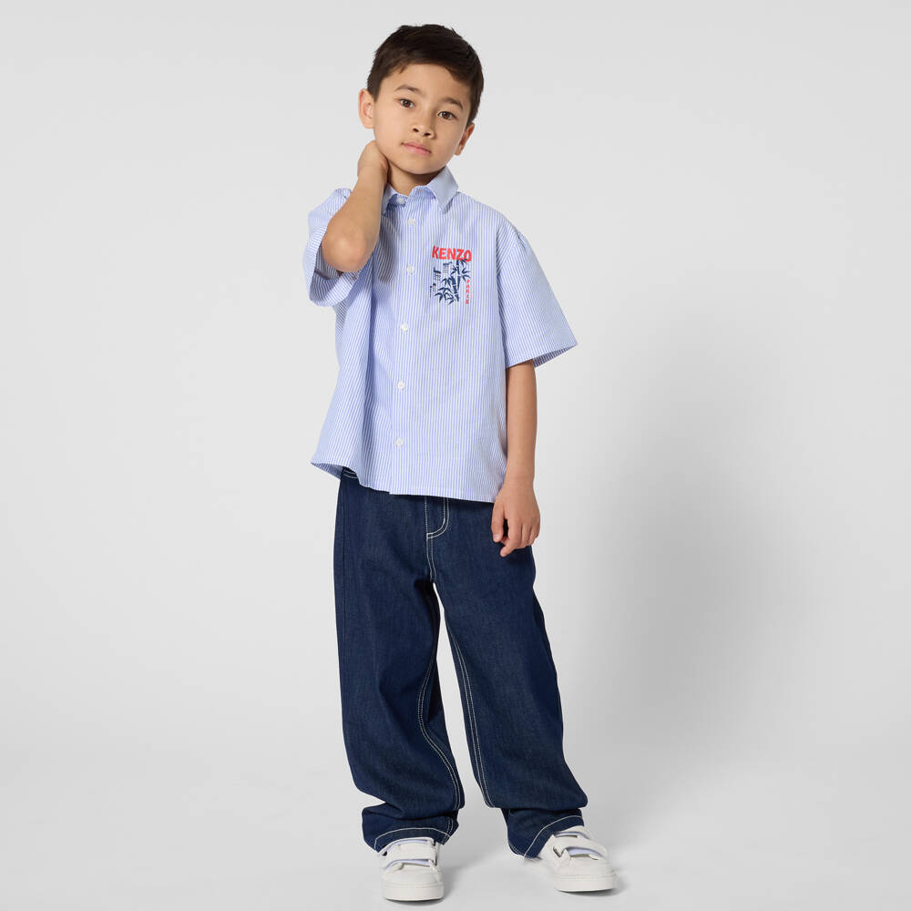 KENZO KIDS-Blue And White Stripe Logo Shirt | Childrensalon Outlet