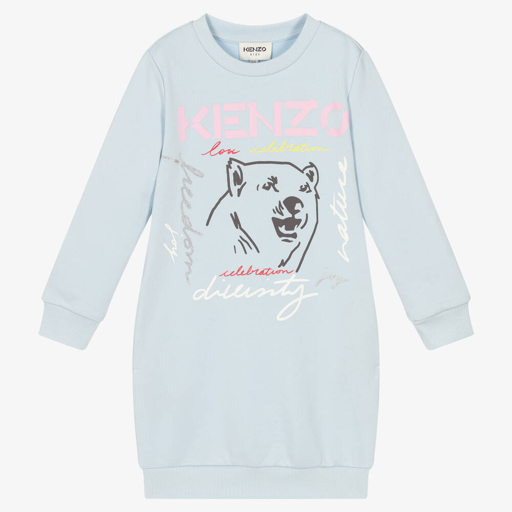 KENZO KIDS - Blaues Sweatshirtkleid mit Bären-Motiv | Childrensalon