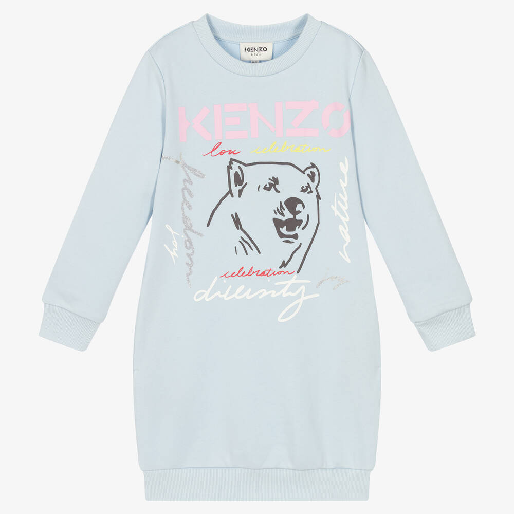 KENZO KIDS - فستان سويتشيرت قطن جيرسي لون أزرق | Childrensalon