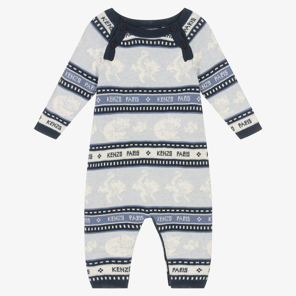 KENZO KIDS - Blue Boys Jacquard Knitted Romper | Childrensalon