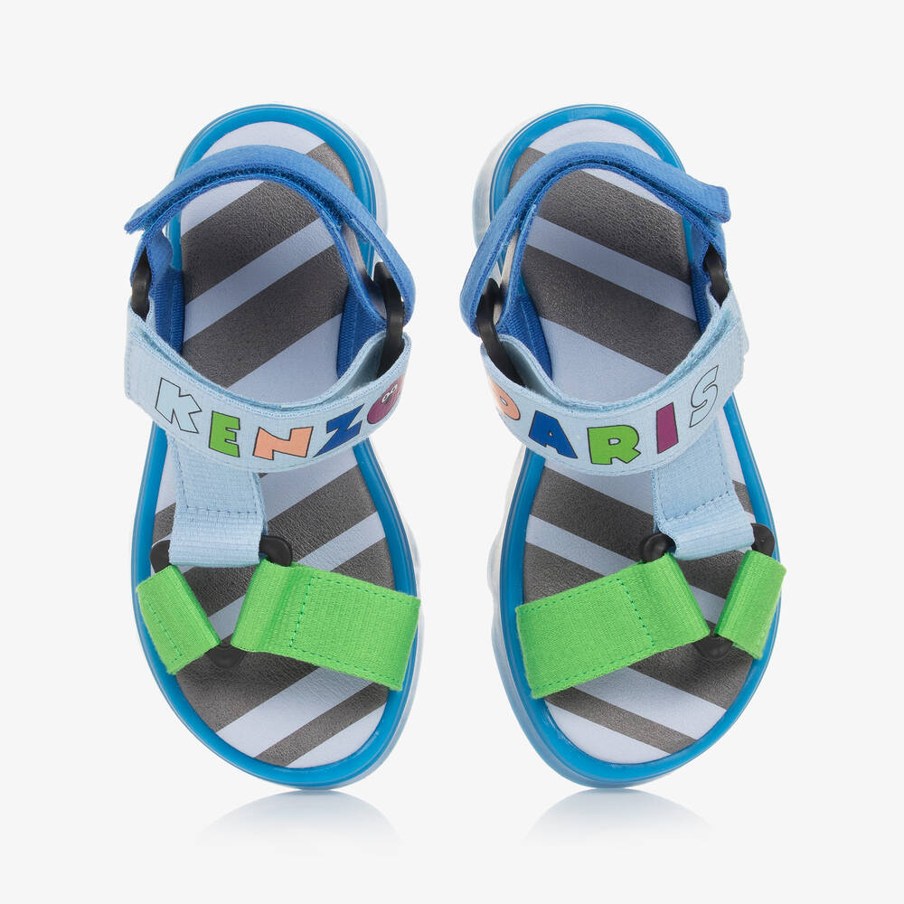 KENZO KIDS-صندل بشريط لاصق لون أزرق بألوان بلوك | Childrensalon Outlet