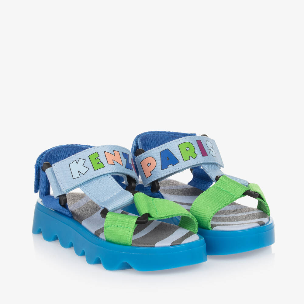 KENZO KIDS-Blue Colourblock Velcro Sandals | Childrensalon Outlet