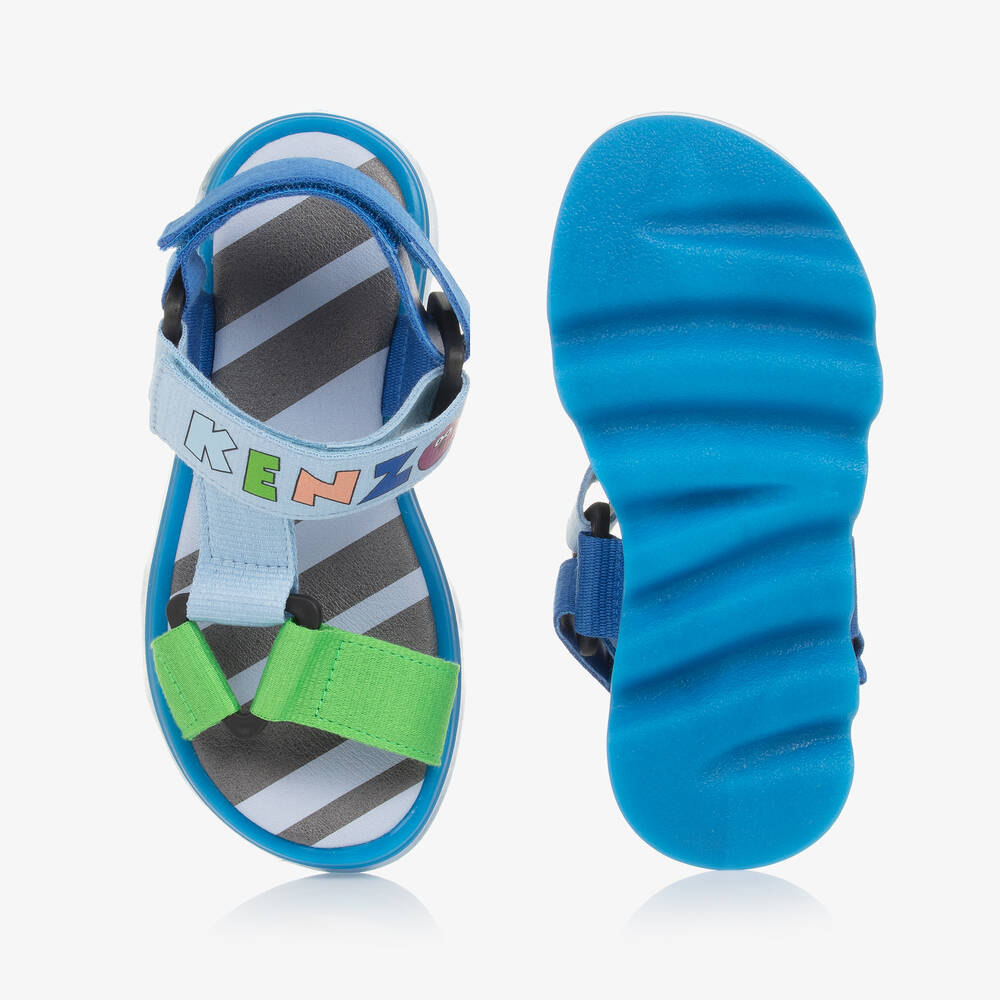 KENZO KIDS-صندل بشريط لاصق لون أزرق بألوان بلوك | Childrensalon Outlet