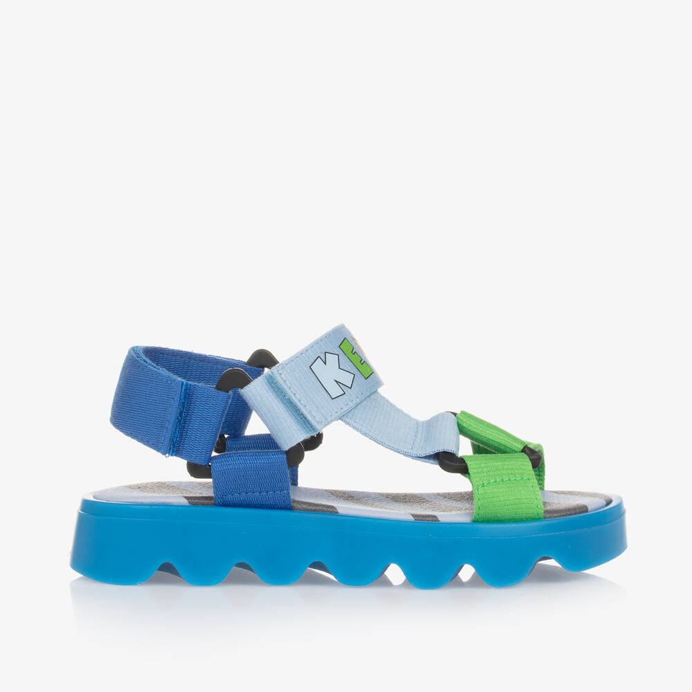 KENZO KIDS-صندل بشريط لاصق لون أزرق بألوان بلوك | Childrensalon Outlet