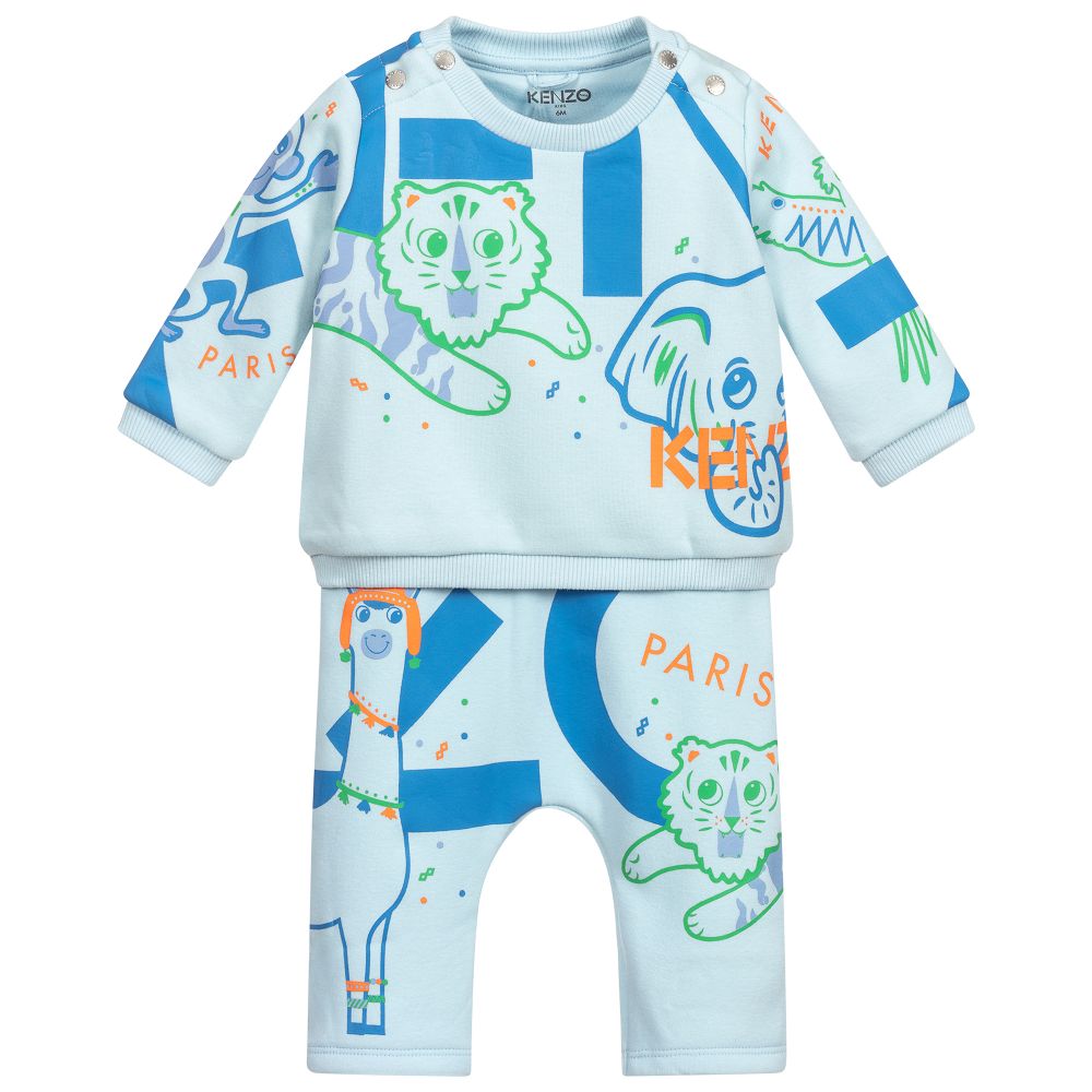 KENZO - Blue Cotton Baby Trousers Set