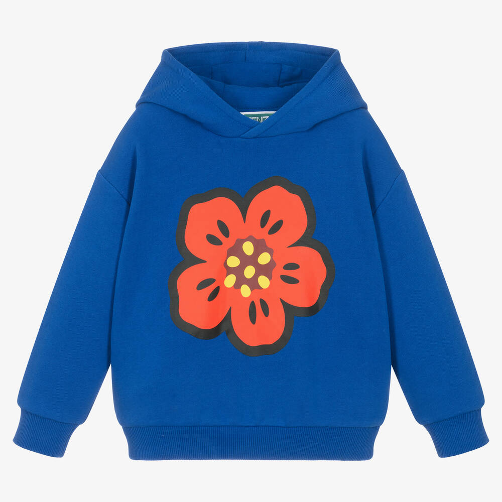 KENZO KIDS - Blue Cotton Boke Flower Hoodie | Childrensalon