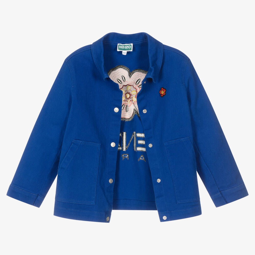 KENZO KIDS Blue Cotton Boke Flower Jacket Childrensalon Outlet