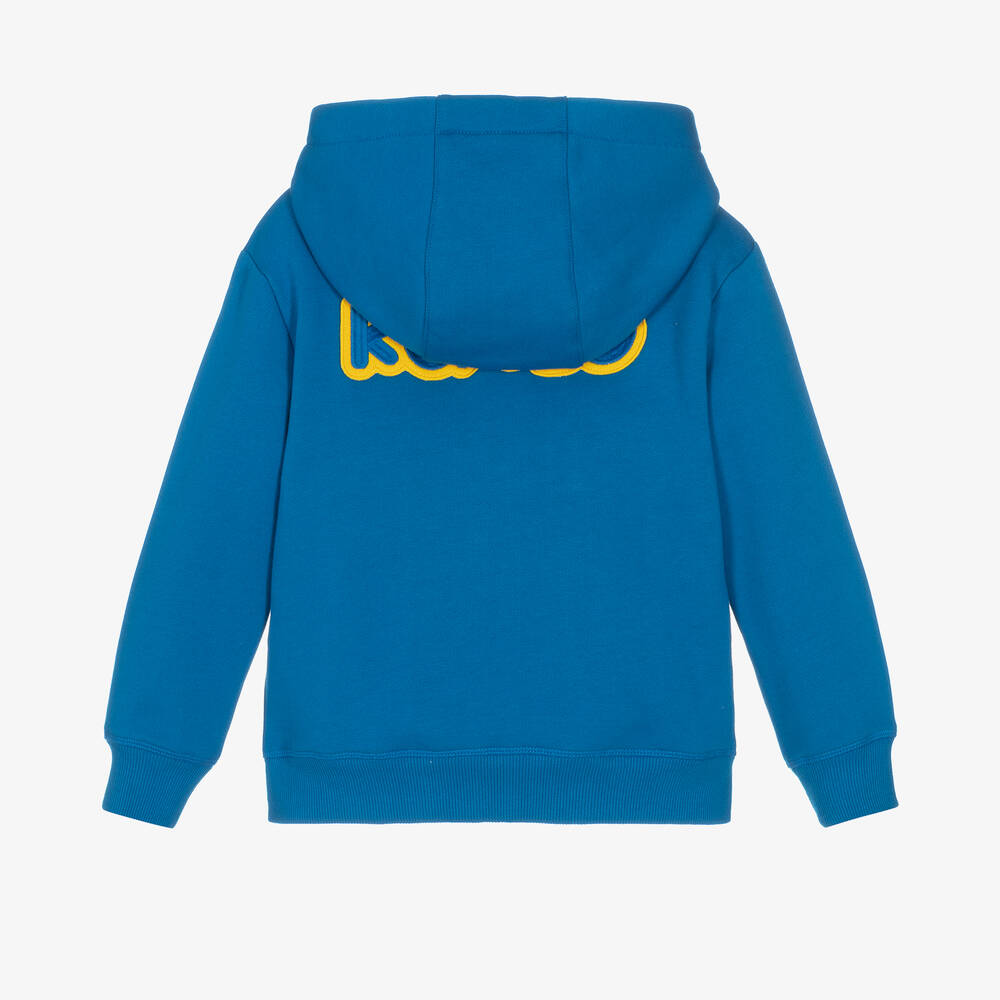 KENZO KIDS-توب هودي بسحّاب قطن جيرسي لون أزرق | Childrensalon Outlet