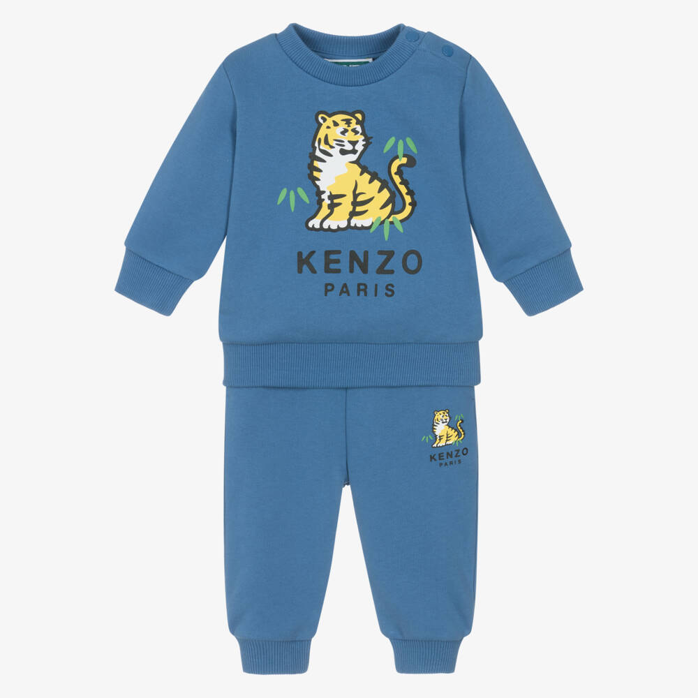 KENZO KIDS-Blue Cotton Jersey Kotora Tiger Tracksuit | Childrensalon Outlet