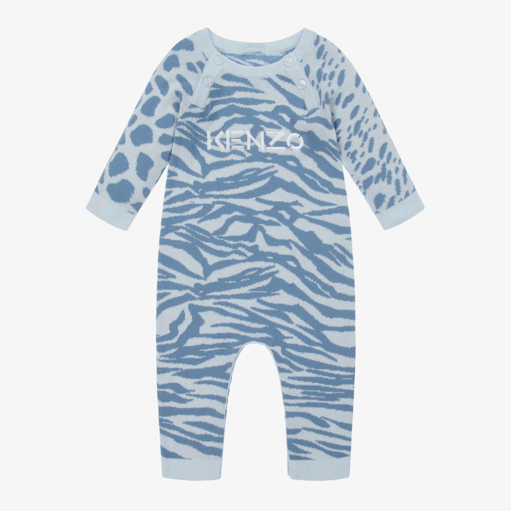 KENZO KIDS - أوفرول رومبر قطن لون أزرق للمواليد | Childrensalon