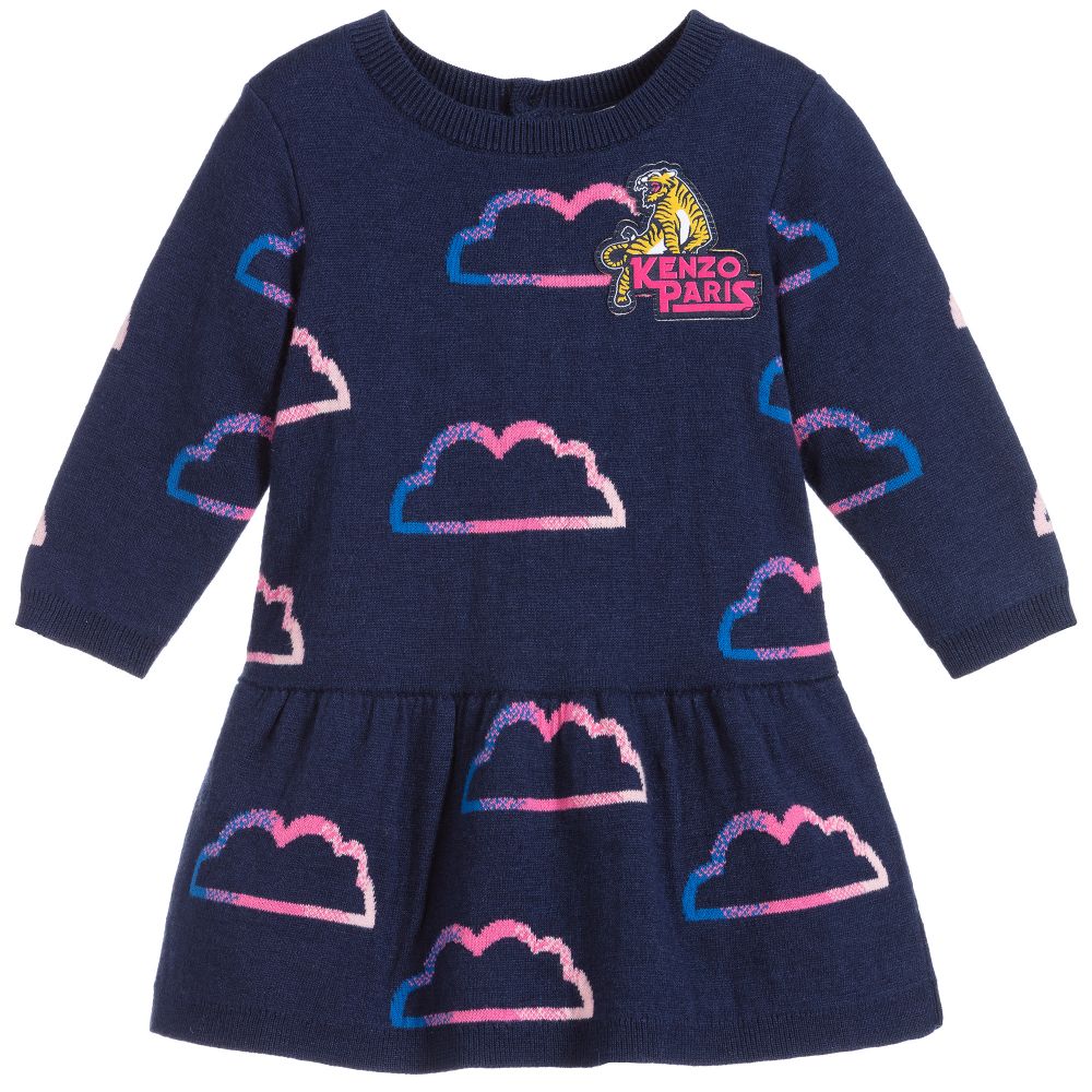 KENZO KIDS-Blue Cotton Knitted Dress | Childrensalon Outlet