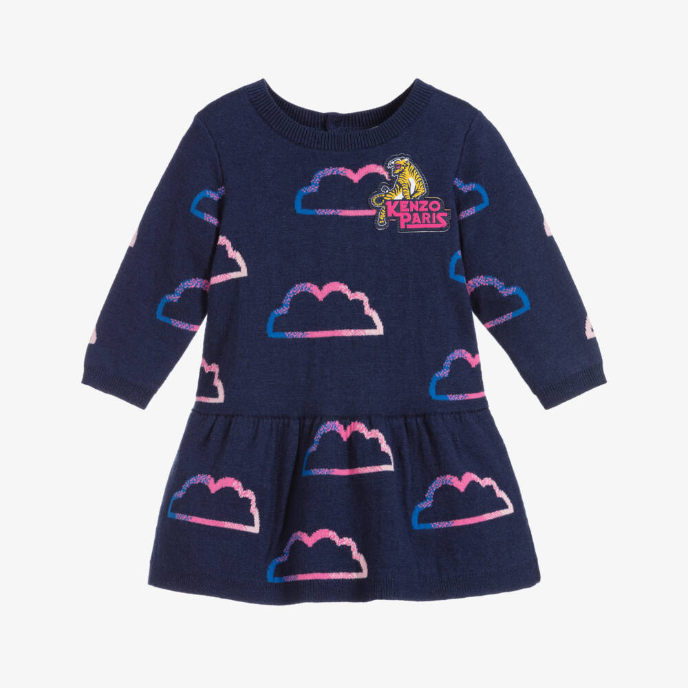KENZO KIDS-Blue Cotton Knitted Dress | Childrensalon Outlet