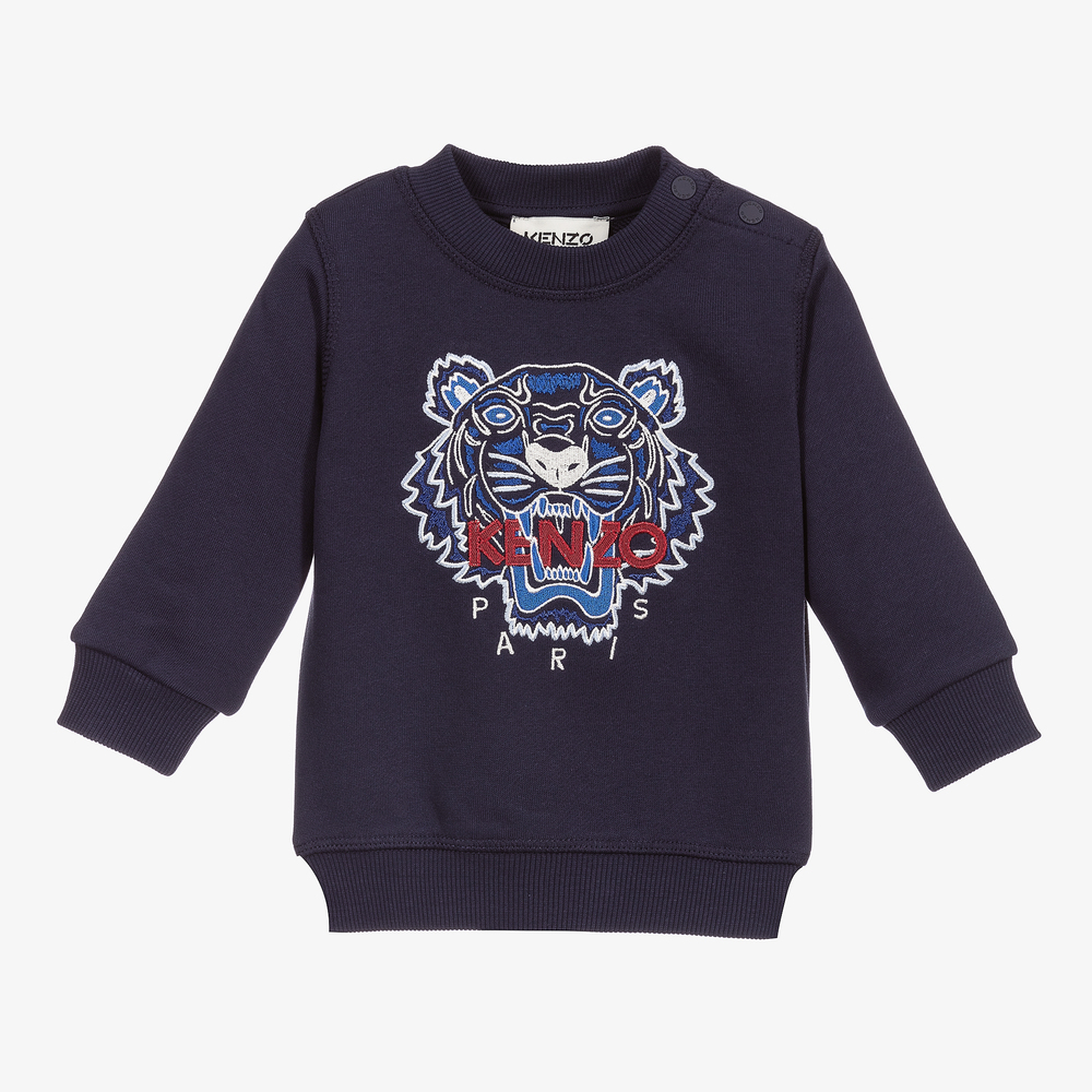 KENZO KIDS - سويتشيرت أطفال ولادي قطن لون كحلي | Childrensalon