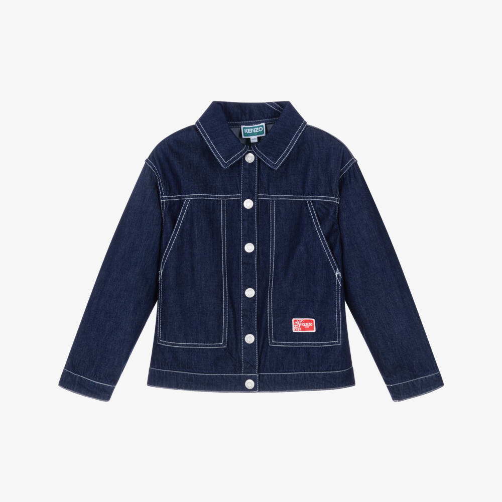KENZO KIDS-Blue Denim Logo Jacket | Childrensalon Outlet