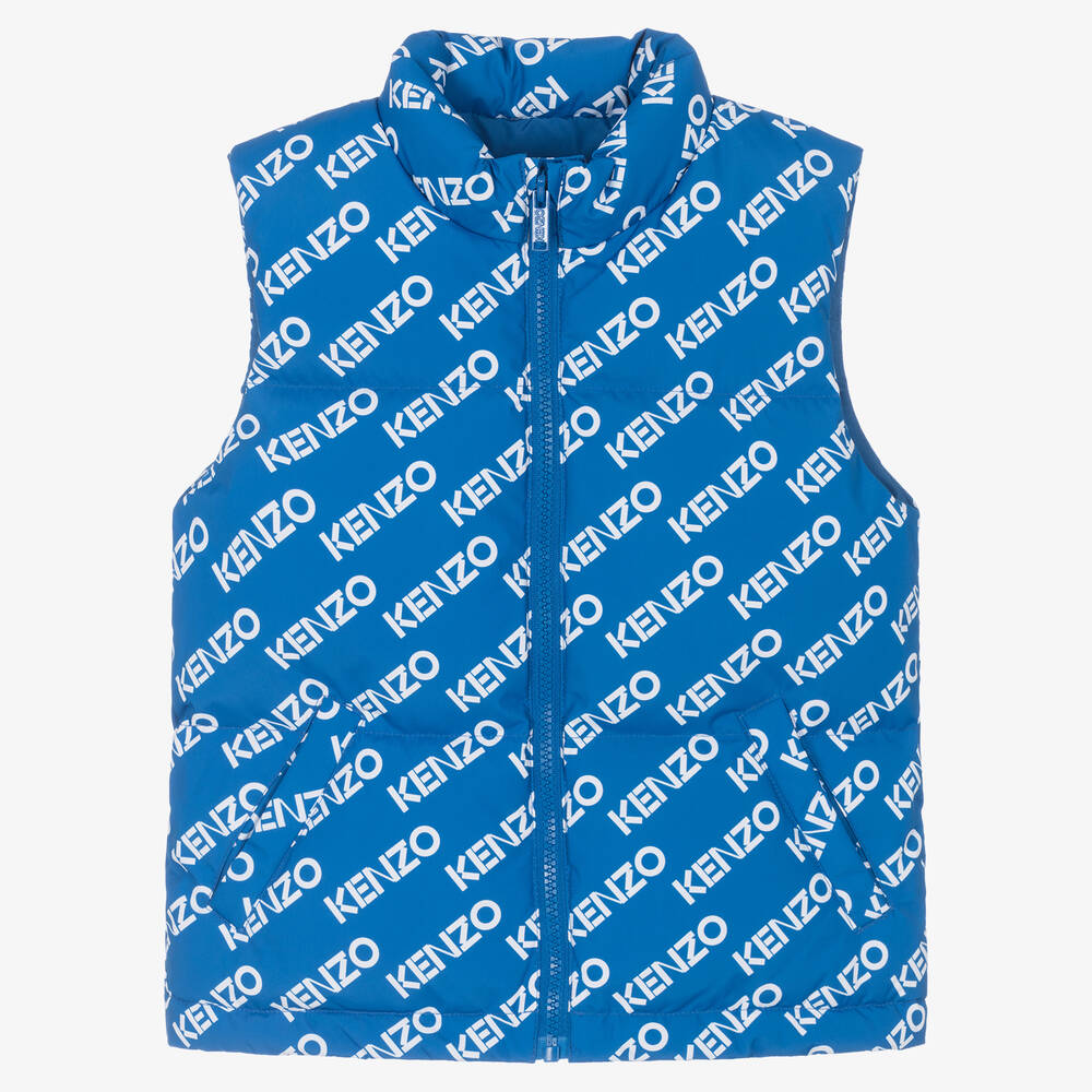 KENZO KIDS - Blue Down Padded Logo Gilet | Childrensalon