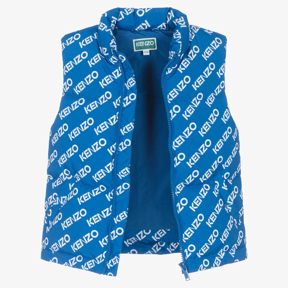 KENZO KIDS-Blue Down Padded Logo Gilet | Childrensalon Outlet