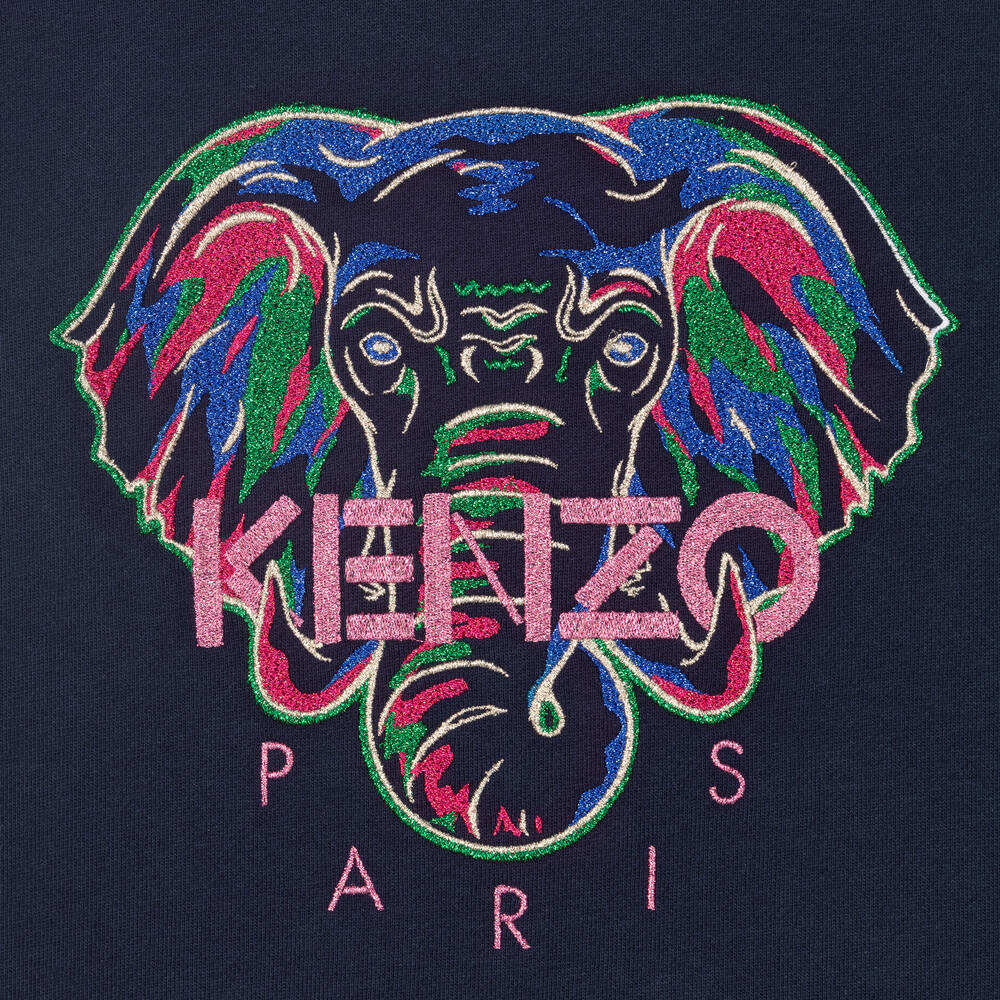 KENZO ☆KIDS アニマルスウェットシャツドレス フーディー ロゴ KENZO KIDS - Blue Elephant Sweatshirt Dress | Childrensalon