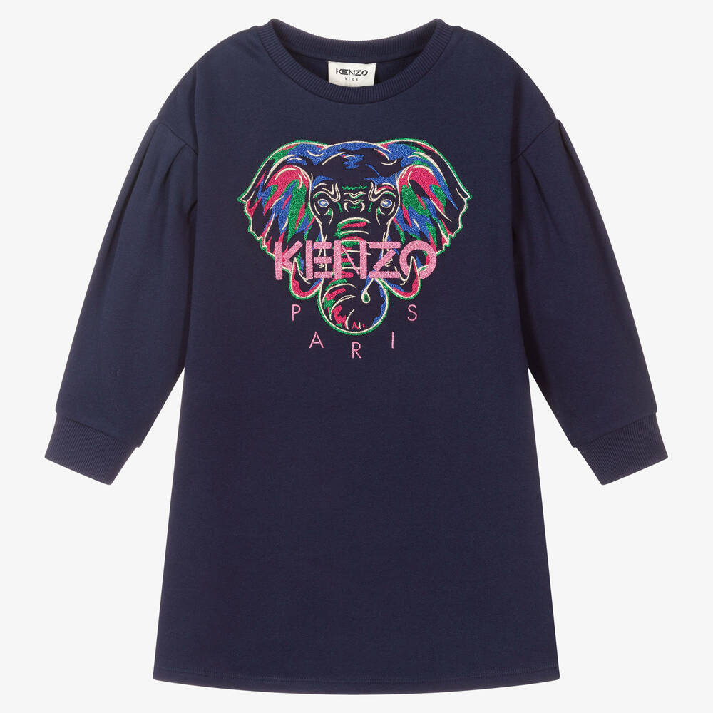 KENZO KIDS - Blaues Elefanten-Sweatshirtkleid | Childrensalon