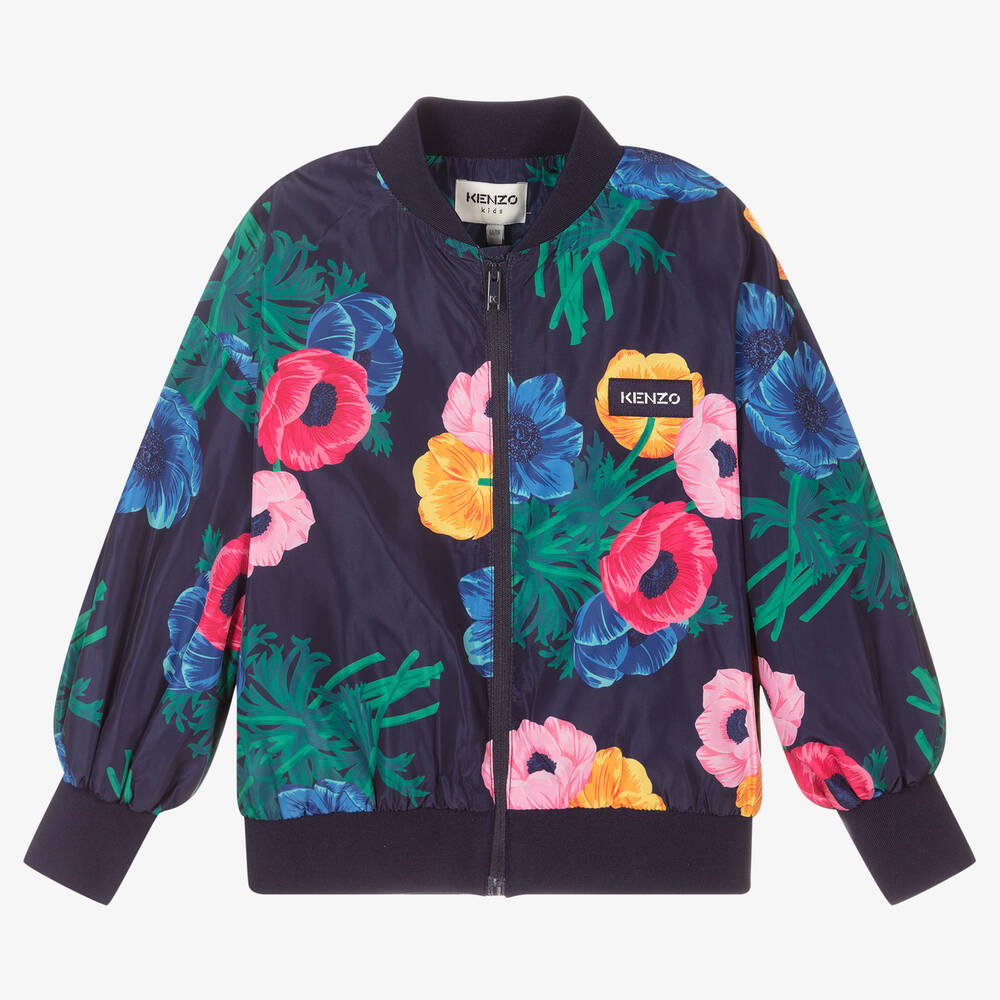 KENZO KIDS - Blaue Taftjacke mit Blumen-Print | Childrensalon