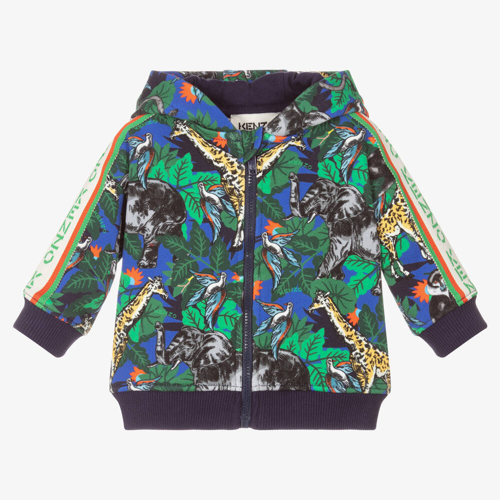 KENZO KIDS - Kapuzenjacke mit Dschungel-Print in Blau & Grün | Childrensalon