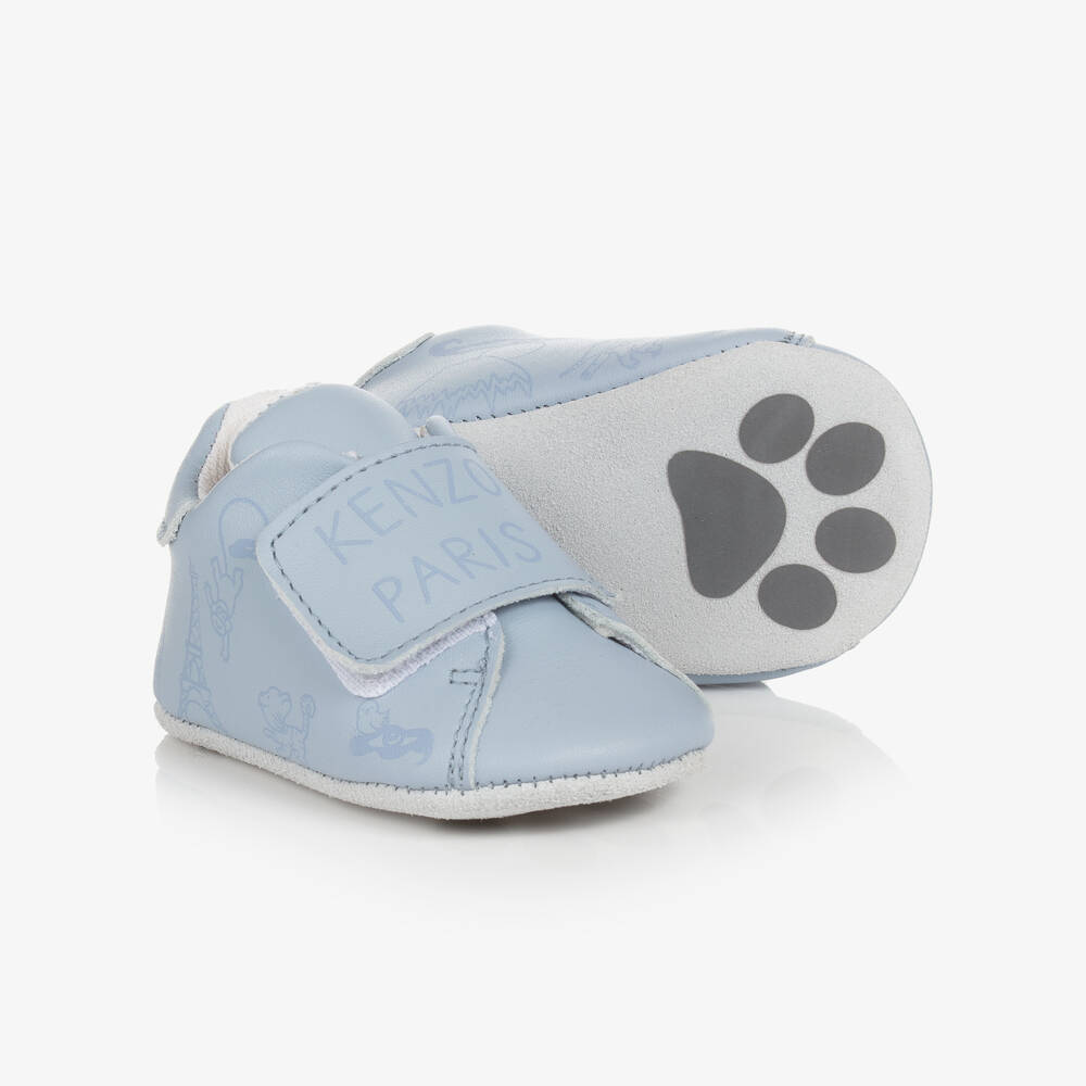 KENZO KIDS - Blue Leather Mini Iconics Pre-Walker Shoes | Childrensalon