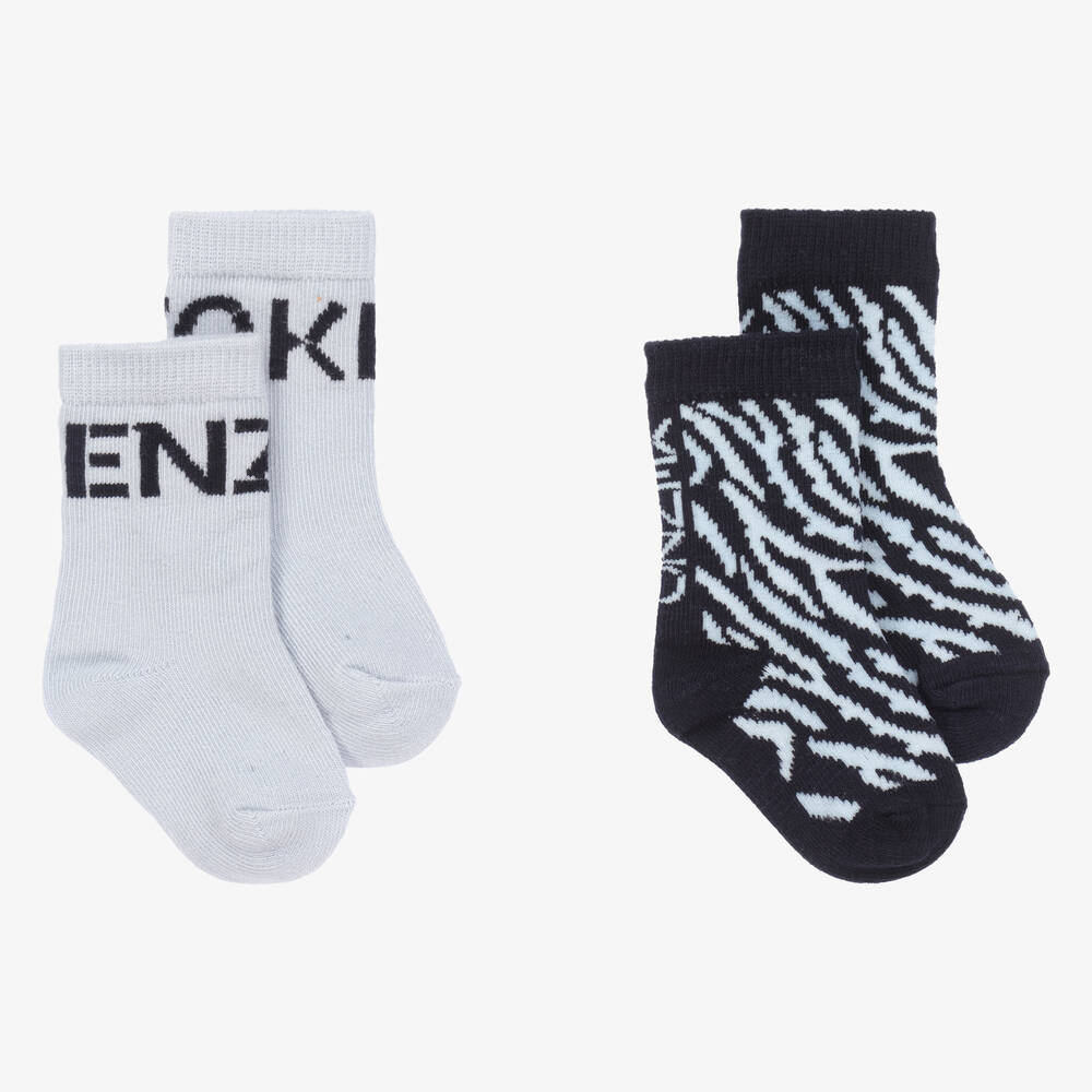 KENZO KIDS-جوارب مزيج قطن لون أزرق للمواليد (عدد 2) | Childrensalon Outlet