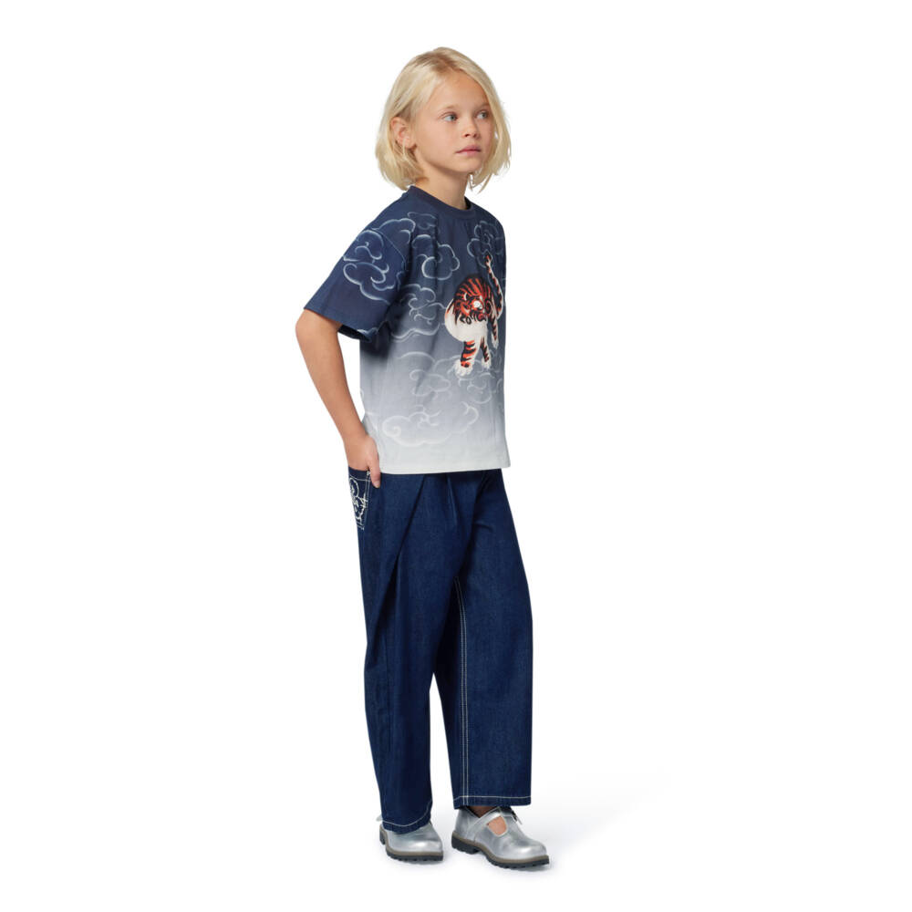 KENZO KIDS-Футболка с градиентом и тигром для мальчиков синяя | Childrensalon Outlet