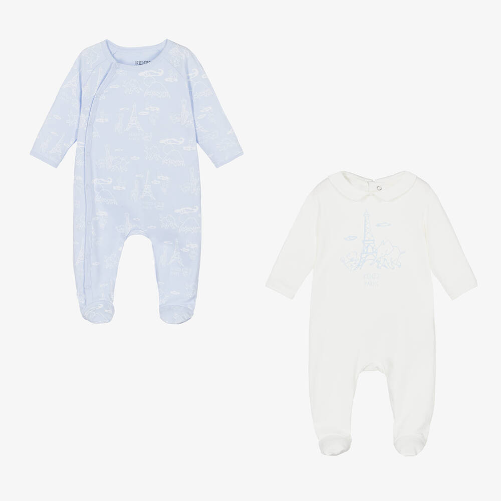 KENZO KIDS - Blaue Biobaumwollstrampler 2er-Pack | Childrensalon