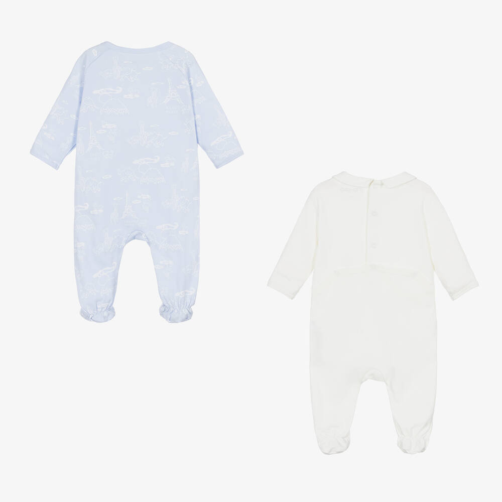 KENZO KIDS-Голубой и кремовый комбинезоны из органического хлопка (2шт.) | Childrensalon Outlet