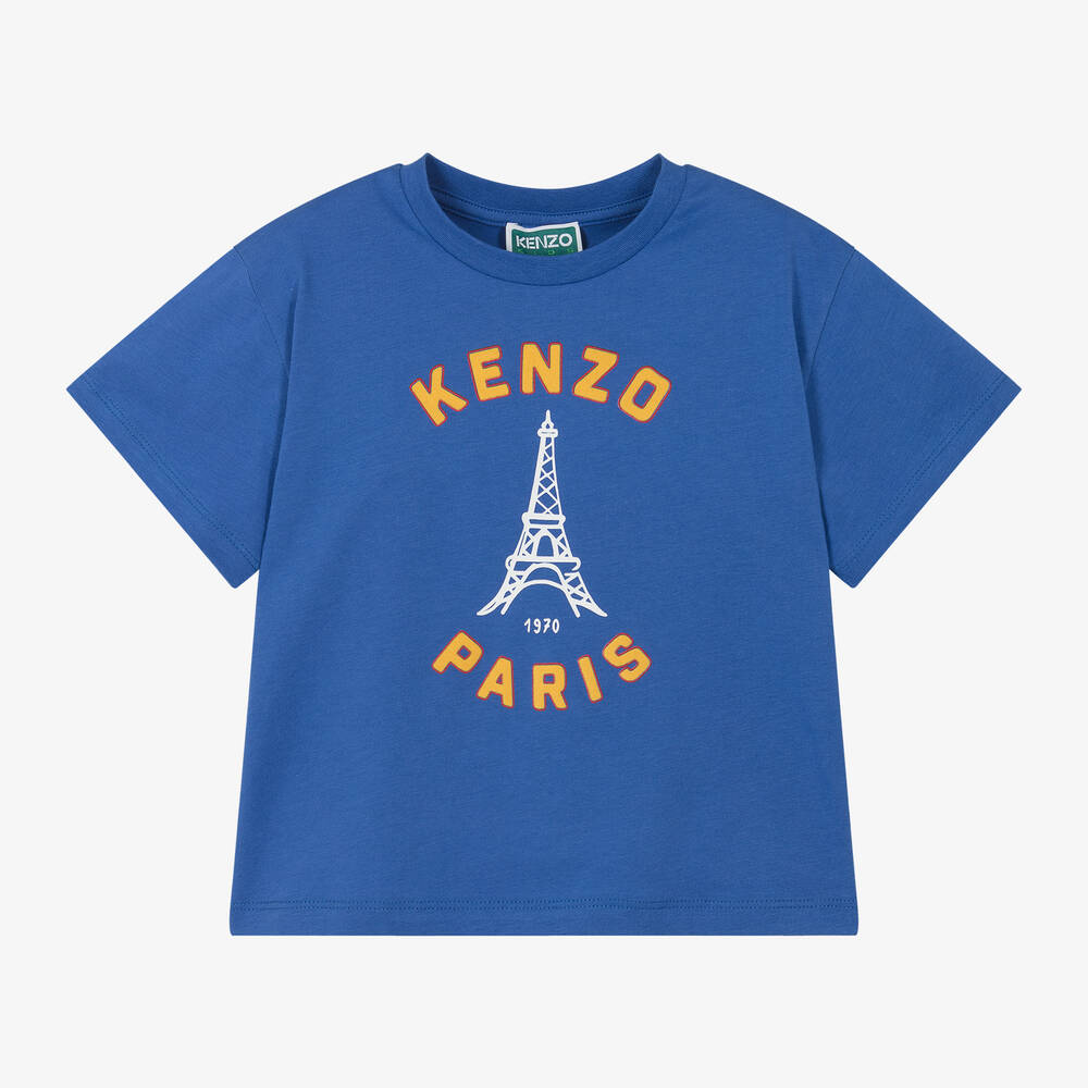 KENZO KIDS-Blue Organic Cotton Eiffel Tower T-Shirt | Childrensalon Outlet