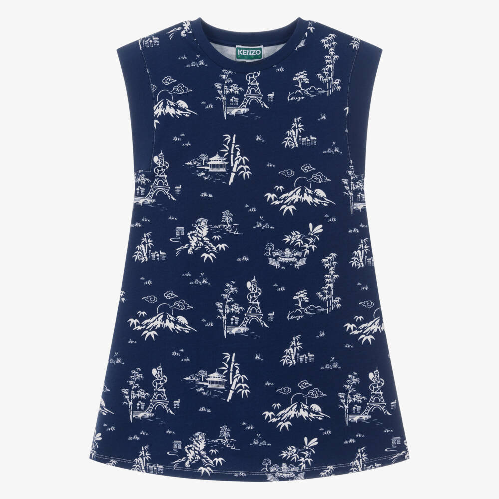 KENZO KIDS-Blue Pattern Sweat Dress | Childrensalon Outlet