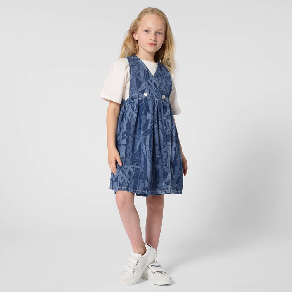 KENZO KIDS-Blue Printed Denim Dress | Childrensalon Outlet