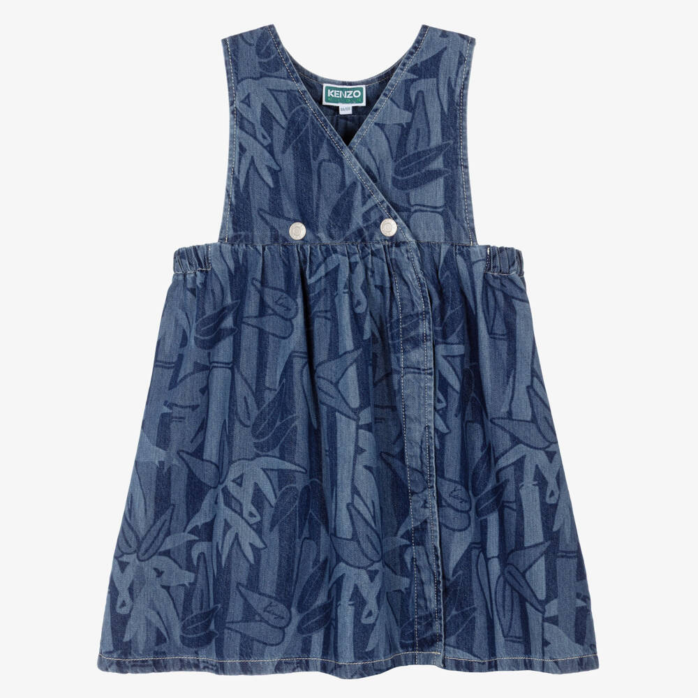 KENZO KIDS-Blue Printed Denim Dress | Childrensalon Outlet