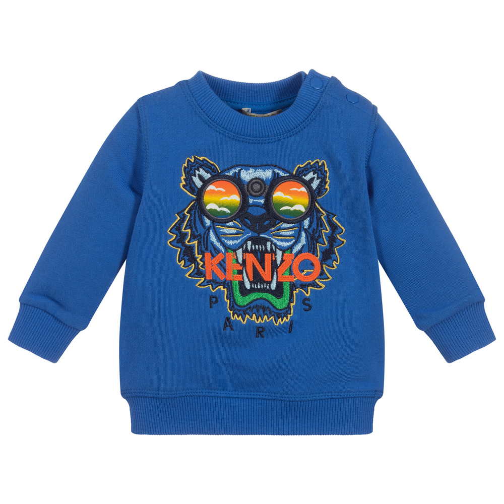KENZO KIDS - سويتشيرت النمر قطن لون أزرق | Childrensalon