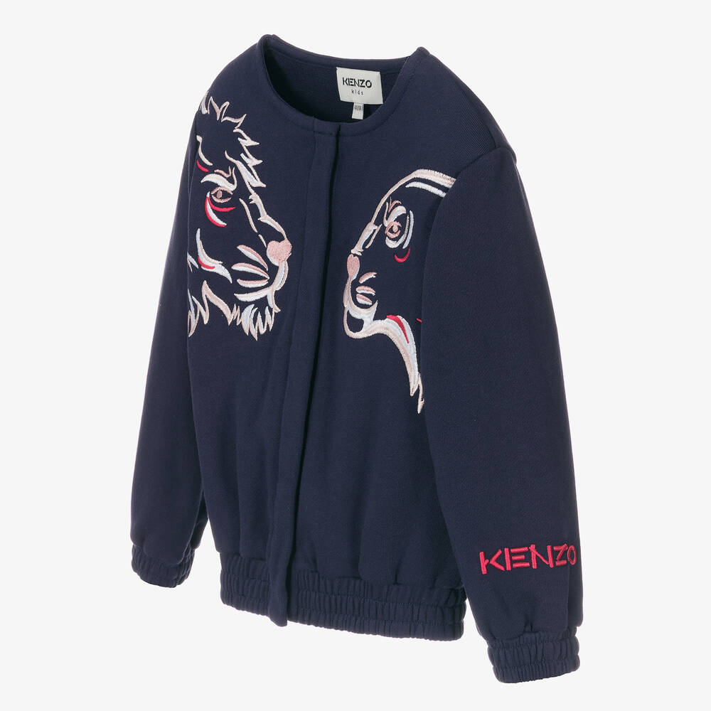 KENZO KIDS-كارديغان قطن لون كحلي للبنات | Childrensalon Outlet