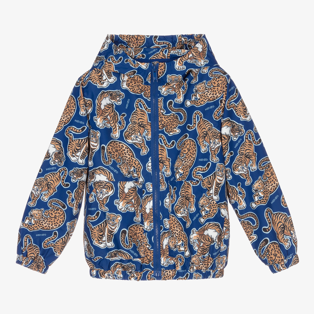 KENZO KIDS - Blaue Windjacke mit Tiger-Print | Childrensalon