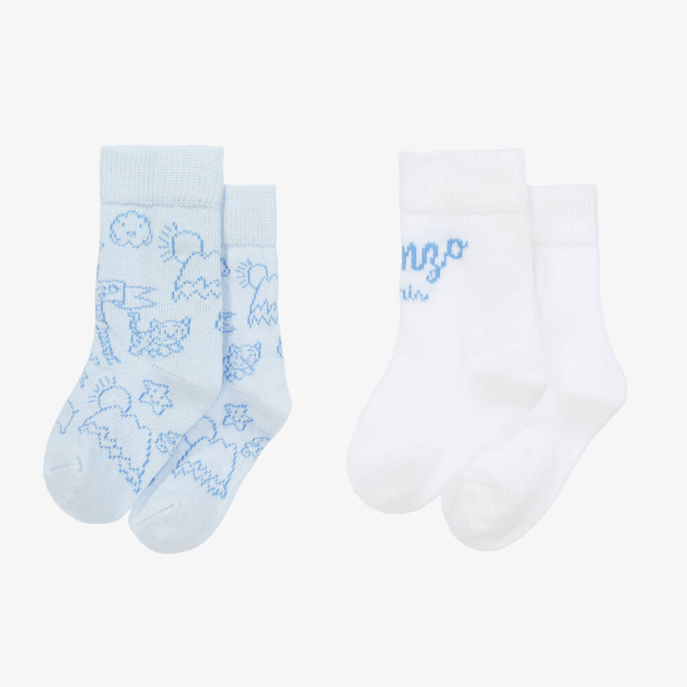 KENZO KIDS-Blue & White Cotton Baby Socks (2 Pack) | Childrensalon Outlet