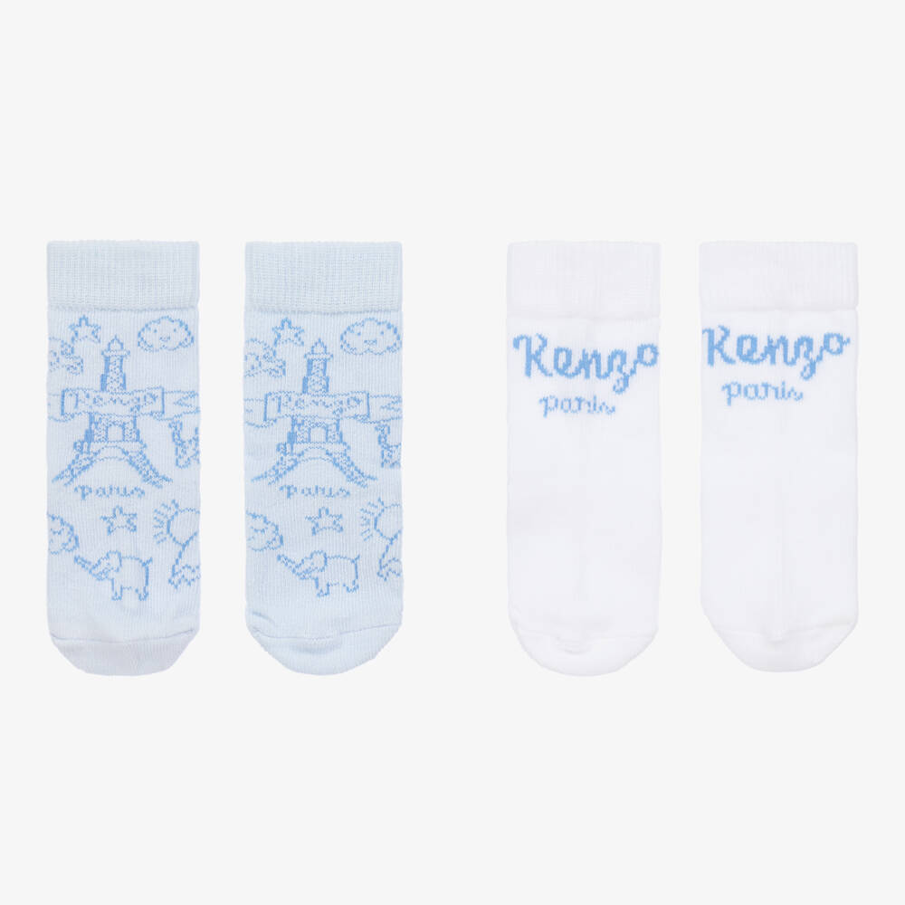 KENZO KIDS-Blue & White Cotton Baby Socks (2 Pack) | Childrensalon Outlet