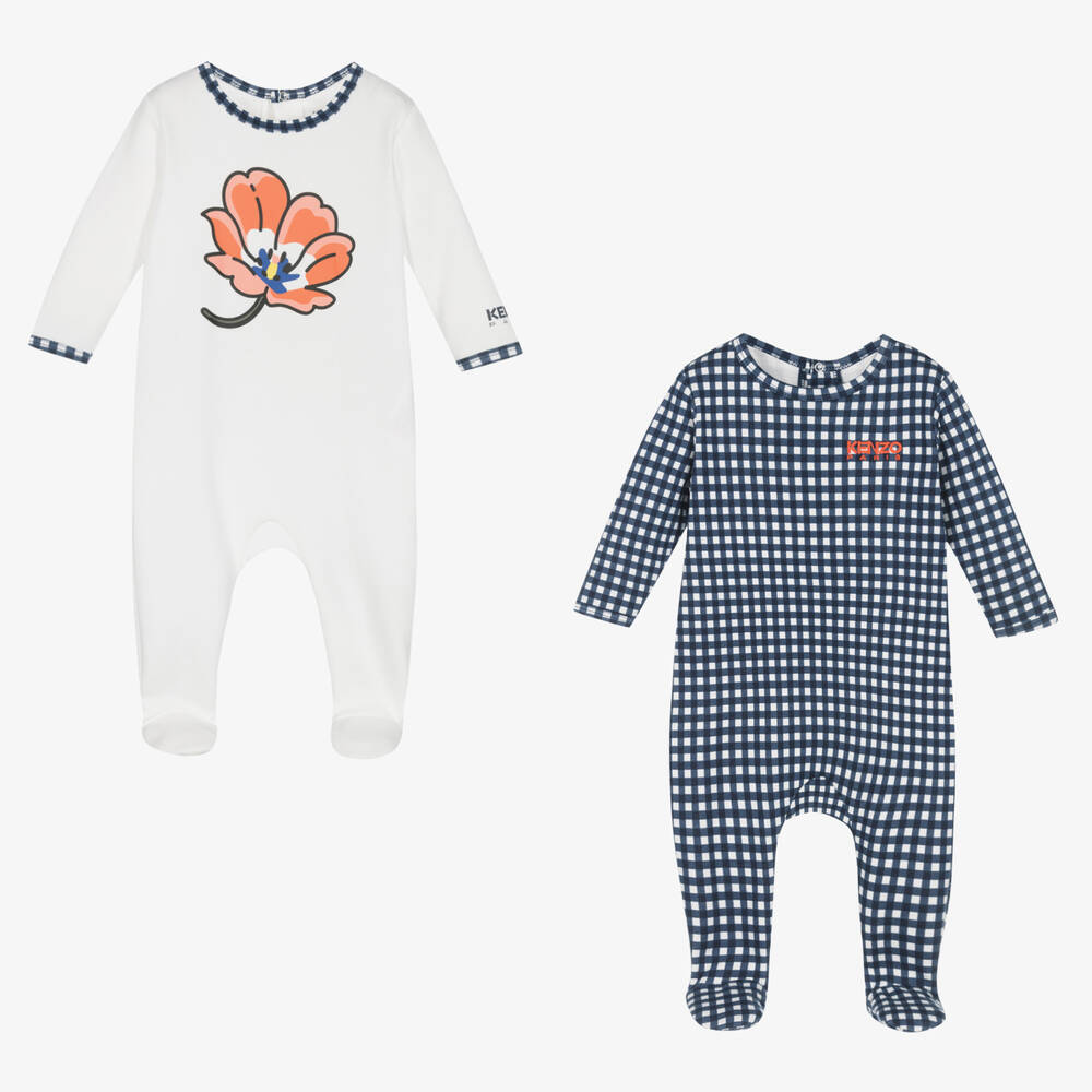 KENZO KIDS - 2 Baumwollstrampler Blau/Weiß | Childrensalon