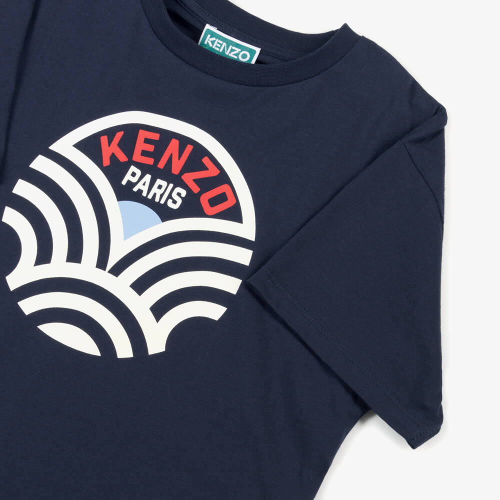 KENZO KIDS-Boys Azure Seigaiha Cotton Tee | Childrensalon Outlet