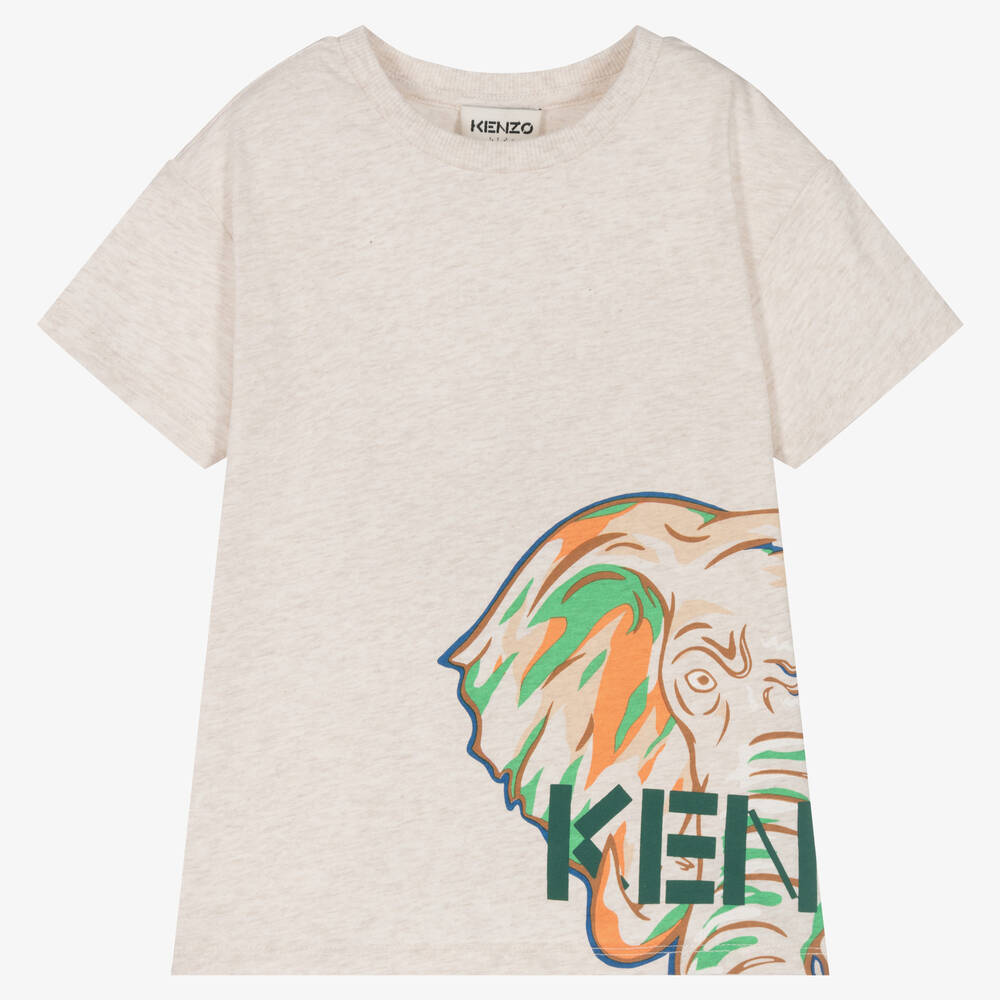KENZO KIDS - Boys Beige Cotton Elephant T-Shirt | Childrensalon