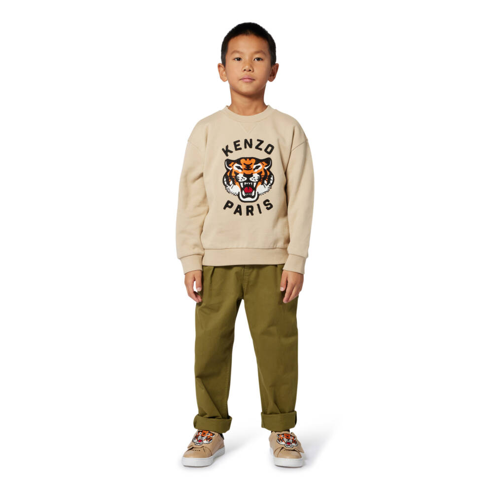 KENZO KIDS-Boys Beige Cotton Embroidered Lucky Tiger Sweatshirt | Childrensalon Outlet