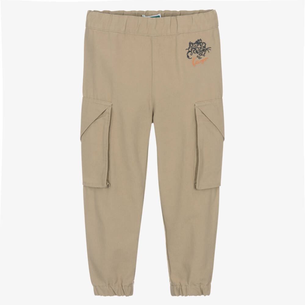 KENZO KIDS-Boys Beige Cotton Twill Cargo Trousers | Childrensalon Outlet