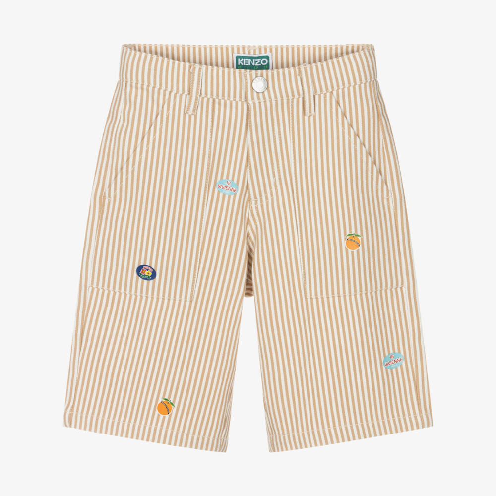 KENZO KIDS-Boys Beige Fruit Print Twill Bermudas | Childrensalon Outlet