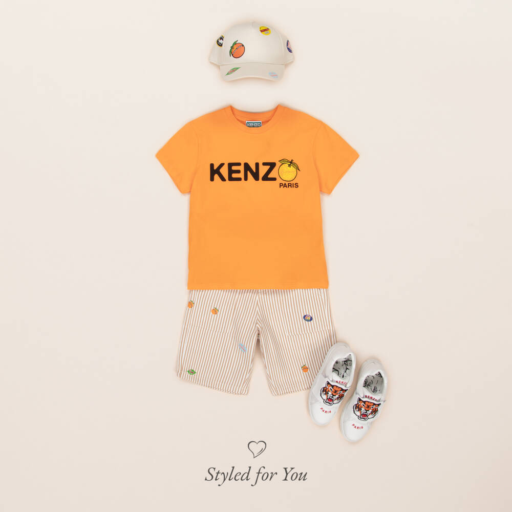 KENZO KIDS-Boys Beige Fruit Print Twill Bermudas | Childrensalon Outlet