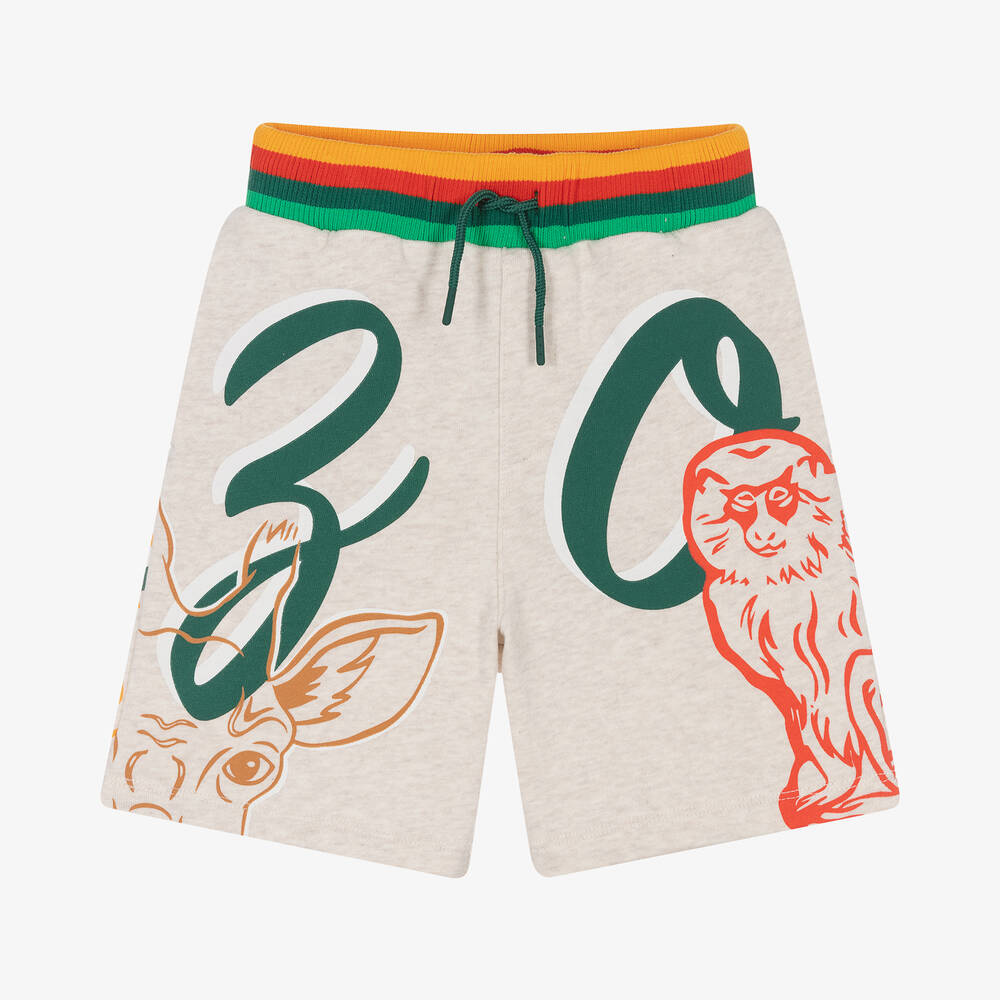 KENZO KIDS Boys Beige Marl Cotton Logo Shorts Childrensalon Outlet