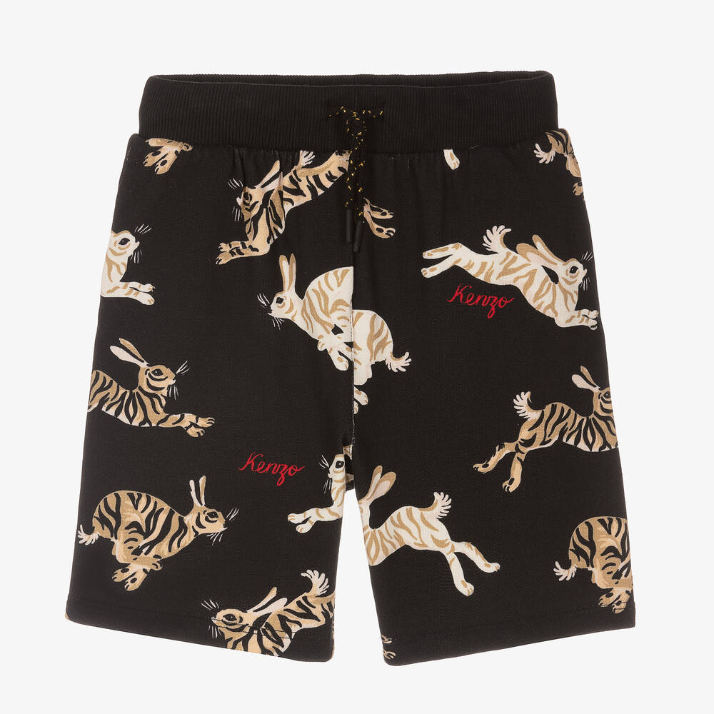 KENZO KIDS-Черные хлопковые шорты с кроликами | Childrensalon Outlet