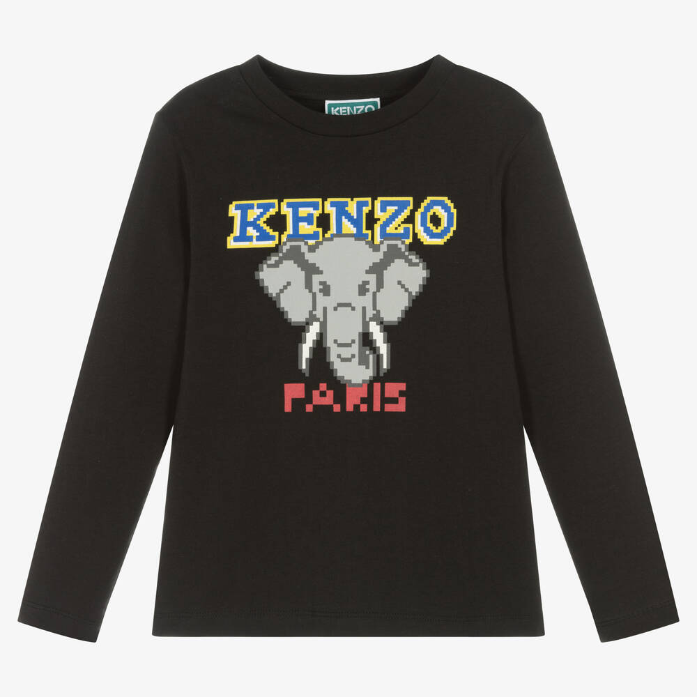KENZO KIDS - Черный топ из органического хлопка со слоном | Childrensalon