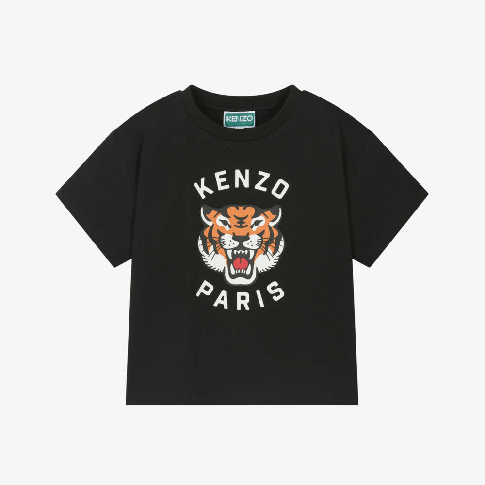 KENZO KIDS-Футболка с тигром черная для мальчиков | Childrensalon Outlet